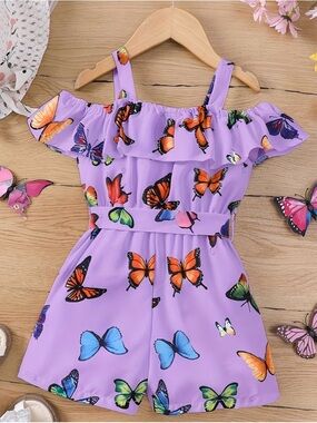 Lilac Butterfly Off-Shoulder Romper